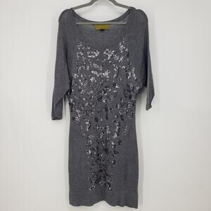 Vintage Y2K Nicole‎ Miller Leopard Sequin Sweater Dress P / XS Dolman 3/4 Sleeve